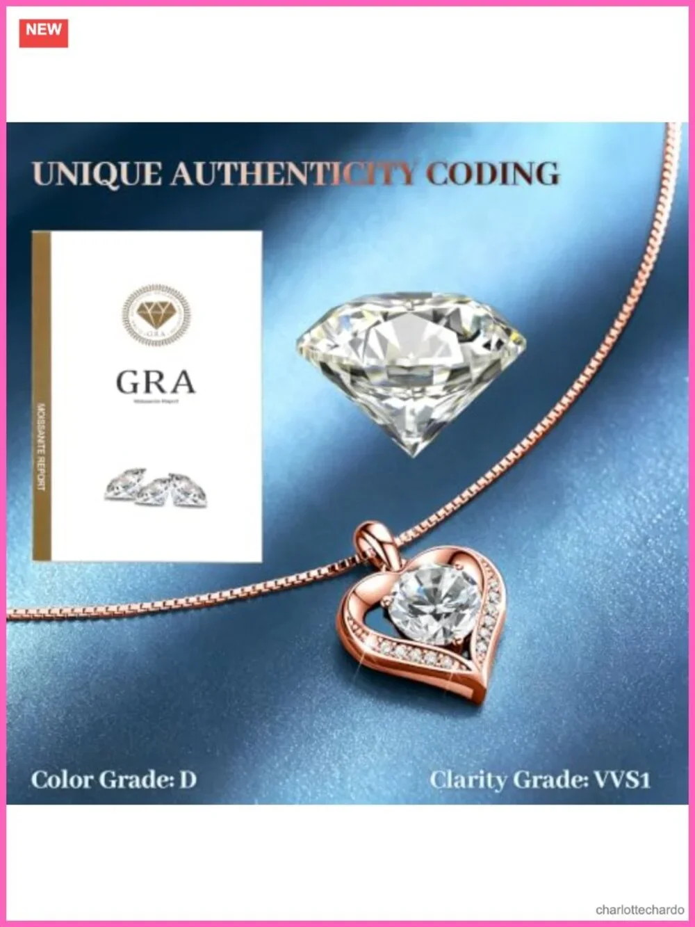 Heart Moissanite Pendant Necklace S925 Sterling Silver Rose Gold Plated 4 Carat